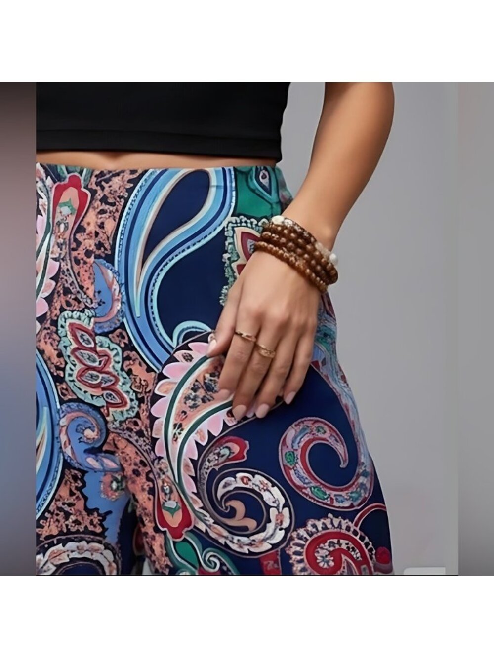 Paisley Print Wide Leg Pants Blue - Picture 4 of 7